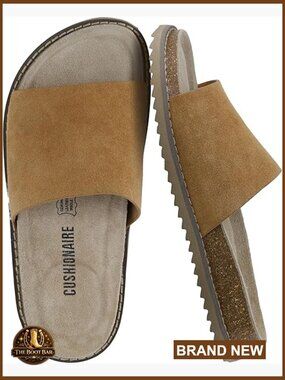 Genuine Suede Arch Support Slide Sandals, Cork Footbed, Slip-On